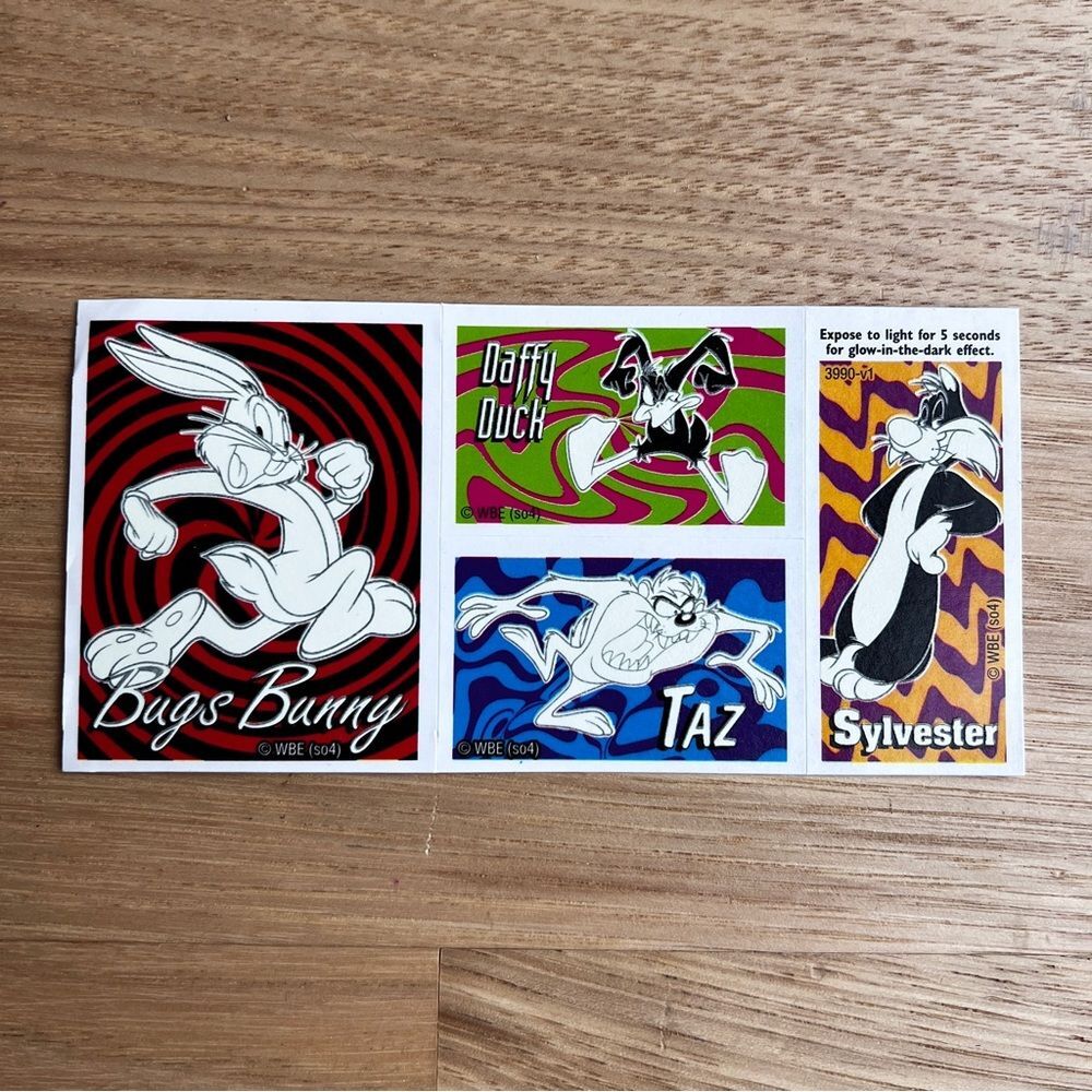 Looney Tunes Stickers Glow in the Dark WBE 504 One Sheet 5 1/4" X 2 1/2"